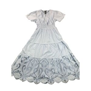 NWT Chelsea Theodore Dress‎ Tiered Eyelet Maxi Light Blue S Cottagecore feminine
